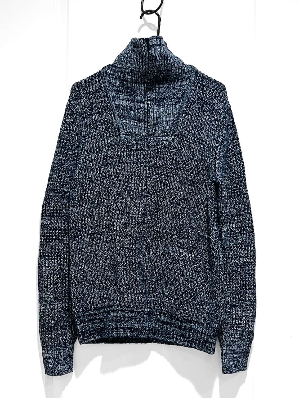 BANANA REPUBLIC Sweater M Navy Blue Marled Knit Cowl Neck Mens Cotton Pullover